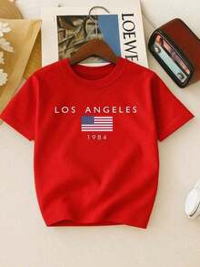 Camiseta top   Básica Infantil Juvenil Menino 100% Algodão Tecido Premium Varias cores Estampado Los Angeles - Vermelho - Visão 1