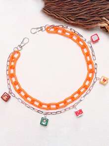 1pc Fashion Personalized Square Pendant Waist Chain, Double Layer Acrylic Hanging Chain, Versatile Jeans Pants Chain - Multicolor - View 9