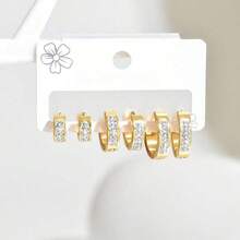 3 Pairs Minimalist 18K Gold Plated Hoop Earrings, Elegant & Fashionable Jewelry - Gold - View 6