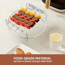 1 pezzo Griglia in acciaio inossidabile per friggitrice ad aria con spiedini, accessorio rettangolare per friggitrice ad aria adatto per cottura, arrostimento, forno e lavastoviglie, barbecue all'aperto, griglia quadrata per friggitrice ad aria, supporto in acciaio al carbonio per grigliare - - - Visualizzare 4