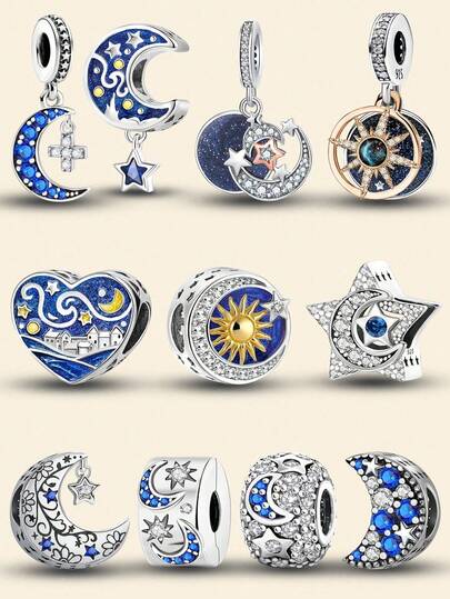 1pc 925 Sterling Silver Moon & Star Beads, Suitable For Women Bracelet, Bangle DIY Jewelry Making And Daily Accessories Decoration