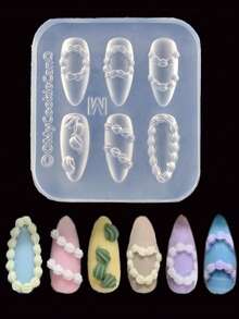 1PC 3D Silicone Nail Molds, Cute French Cake Cream Nail Carving Mold, Happy Birthday Nail Design Creamy Bow Hearts Charms Clear Modeling Templates Mold For Women Girls - Clear - View 2