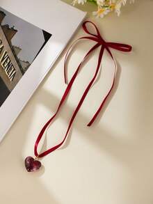 Collar con colgante de corazón de cinta roja romántica, gargantilla ajustable con lazo, joyería delicada de San Valentín como regalo para mujeres