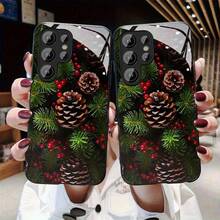 Funda de Teléfono de Vidrio Navideña para iPhone 17air/16E/15/14/13/12/11 Plus, Pro, Promax, X/XS/XR/XSMAX, para Samsung Galaxy A03/A03S/A05S/A06/A07/A11/A12/A13/A14/A15/A16/A17/A22/A22/A23/A26/A31/A32/A34/A35/A36/A52/A53/A73, S21/S22/S23/S24/S25 Plus, Ultra, Funda de Vidrio Reflectante, Buena Agarre, Protección de Borde Suave, Adecuada para Hombres y Mujeres - Negro - Ver 3