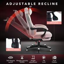 Silla Gaming, Silla de videojuegos con soporte lumbar con masaje y reposapiés, altura ajustable, silla ergonómica para ordenador de gran tamaño y altura con asiento giratorio y reposacabezas para oficina en casa, rosa - Rosa - Ver 5