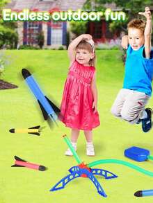 Kids Outdoor Foot-Powered Rocket Launcher Toy Set, Funny Competitive Who Can Launch Higher