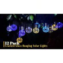12-Pack Hanging Solar Lights Drative Cracked Glass Ball Light Multicolor Solar Powered Waterproof Globe Lighting For Garden Tree Outdoor Landscape Dration Ambient Evening Lighting Energy-Efficient -Friendly Illumination Easy Installation Weather-Resistant Design For Year-Round Use - Multicolor - View 7