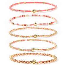 5件套时尚优雅铜珠手链，彩色米珠铜珠弹力手链，可叠戴手链，友谊手链，女士手链，送朋友的礼物，幸运礼物，生日礼物，家庭礼物，最佳礼物 - 多色5件套裝 - 查看 7