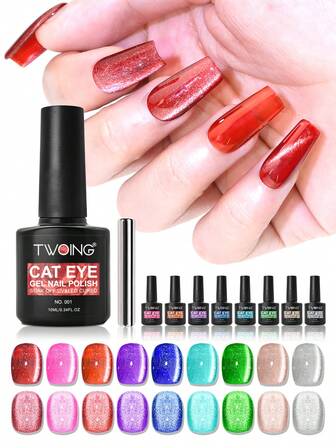 TWOING Cat's Eye Gel Nail Polish, Magnetic Semi Permanent Nail Polish, UV/LED Gel, Nail Art DIY, Christmas Gift