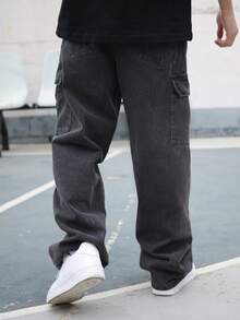 Logeqi® Jeans Vaqueros Azules Lavados De Moda Para Hombre - Negro - Ver 3