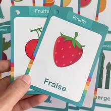 Lachilly Juego de 162 tarjetas de vocabulario francés, incluye temas de alimentos, animales, frutas, partes del Body, herramienta de aprendizaje interactiva para maestros y estudiantes, ayuda para el aprendizaje del francés, juguete educativo para el hogar/escuela - Multicolor - Ver 9