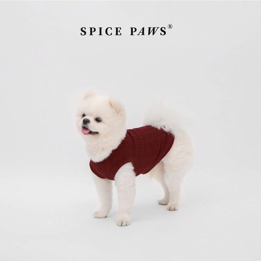 1pc Thick Soft Comfortable V-Neck Vest For Small/Medium Dogs & Cats, Suitable For Autumn/Winter Pet Clothing - Burgundy - View 1