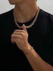 Necklace+Bracelet - Men's Simple Hip Hop Daily Plain Chain Necklace Bracelet Jewelry Set (No Gift Box) - Set - View 12