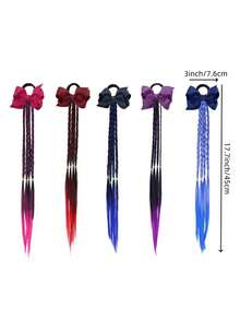 5pcs/Set Colorful Braided Hair Extensions Hair Ties With Bows, Multi - Color Synthetic Hairpieces Hair Accessories For Girls, Cute Hair Bows With Braids For Party, Cosplay, Daily Dress Up - Multicolor - View 6