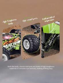 1pc 1:18 Scale Remote Control Car, 2.4GHz All-Terrain Monster Truck, 20km/H High Speed Electric Off-Road Vehicle Toy With LED Lights, Rechargeable Battery, Durable PVC Shell, Rear-Wheel Drive, Suitable For Boys Aged 3-12, Beginners (Blue, Green) - Multicolor - View 6