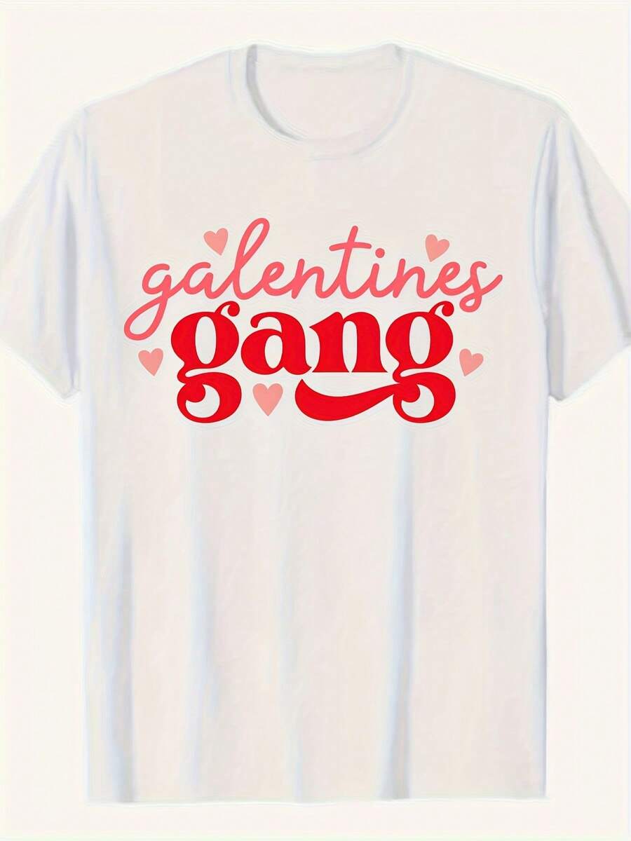 Galentine's Day Shirt Women Galentines Gang T-Shirt Valentine's Day Gift For Her Cute Heart Print Top Female Crewneck Tee - trắng - Xem 1
