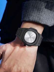 TOMI 礼盒套装，优雅简约商务男士腕表，哑光油塑表带条纹表盘石英表，时尚男士腕表套装，适合日常生活、节日送礼、父亲节、圣诞节等场合。 - 黑色 - 查看 7