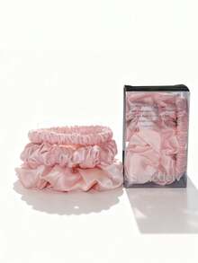 3PCS 6A Grade 100% Silk Fabric Women Hair Scrunchies 22 Momme High Quality Hair Ties Set Combination Hair Accessories ,Ponytail Holders ,Hair Elastics ,Hair Rubber Bands ,Hair Rope - Light Pink 3pcs - View 9