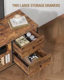 HEXCELEN TV Cabinet With 4 Drawers, TV Stand For TVs Under 65 Inches, With 2 Open Compartments, 40 X 147 X 50 Cm, TV Cabinet For Living Room, Bedroom, Vintage Brown-Black - 鏽棕色 - 查看 4