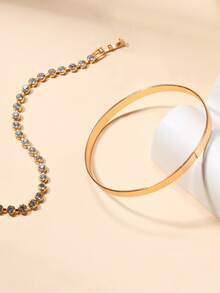 Set de 2 piezas de pulsera y brazalete minimalista y delicado para mujeres - Amarillo Oro - Ver 2