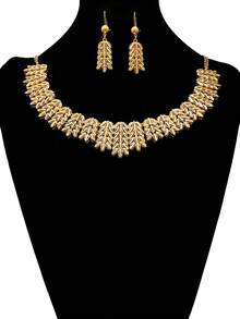 3pcs Minimalist Metal Copper Gold Jewelry Set - Includes Necklace, Earrings And Chain. Suitable For Women As Accessories For Weddings, Parties And Other Occasions - Yellow Gold - View 8