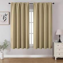 CUCRAF - Cortinas Opacas para oscurecer la habitación, Paneles de Cortina para Ventana, Bolsillo para Barra, Cortinas sólidas con Aislamiento térmico para recámara, Sala de Estar, Juego de 2 Paneles(132.1An x 114.3Al cm (1 Paneles) Beige) - Multicolor - Ver 1