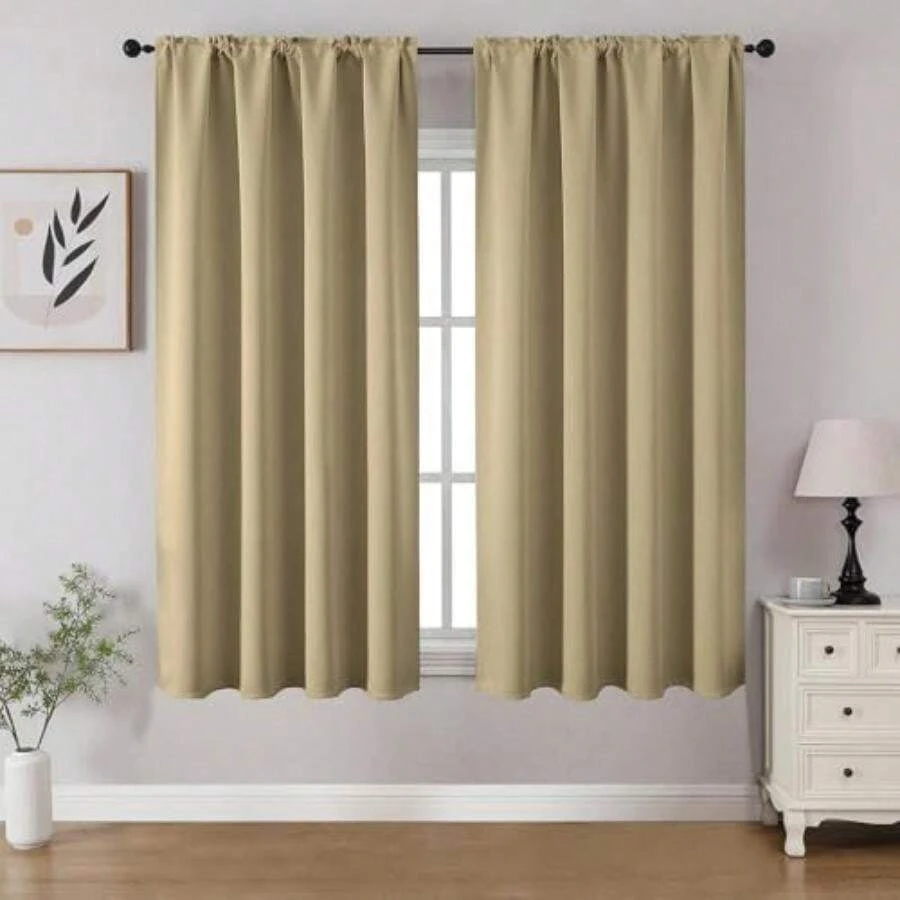 CUCRAF - Cortinas Opacas para oscurecer la habitación, Paneles de Cortina para Ventana, Bolsillo para Barra, Cortinas sólidas con Aislamiento térmico para recámara, Sala de Estar, Juego de 2 Paneles(132.1An x 114.3Al cm (1 Paneles) Beige) - Multicolor - Ver 1