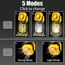 1PC Multi-Function Powerful Fan Camping Light With Battery Indicator, Fast-Cooling Fan, Multi-Purpose Hook, Type-C Charging, Dual Light Colors (3+2 Modes), Daily Waterproof, Ideal For Outdoor Camping, Family Picnics, Garden Parties, Fishing, And More - Multicolor - View 6