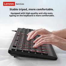 Lenovo 联想 K301 有线键盘，USB 接口，巧克力键盘设计，适用于办公和家庭使用，台式机和笔记本电脑，带支架 - 黑色 - 查看 2