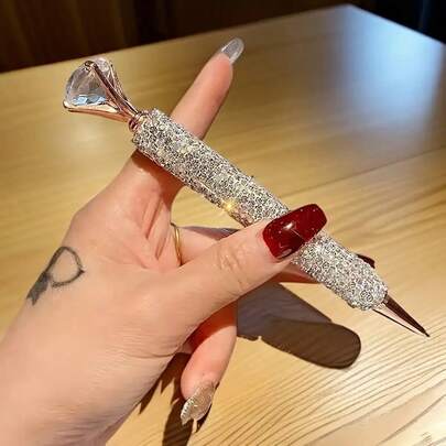 1 chiếc bút bi nắp xoay thanh lịch, trang trí bằng đá pha lê lấp lánh, thân bút bằng kim loại, ngòi cỡ trung bình, bề mặt kim loại, lý tưởng cho văn phòng và học tập, cũng là món quà hoàn hảo cho giáo viên và học sinh, văn phòng phẩm, dụng cụ viết sang trọng, bền bỉ.