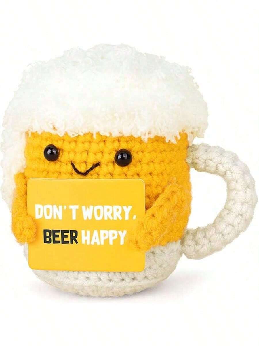 1pc's Lovely And Novel Crochet Yellow Cup Shape Conveys Positive Information. This Is A Good Gift For Those Who May Have A Bad Day.