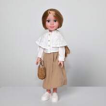 14-Inch Fully Vinyl Coated Girl Doll With Full Outfit And Woven Basket, Casual Style Doll With Smooth Long Hair And Blue Eyes, Cute Girl Toy, Christmas Gift For Friends - The Whole Doll - View 7