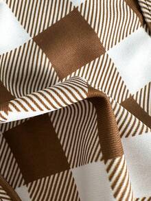 新款时尚性感格子波点双层布料圆领系带露背比基尼泳衣，适合海滩、泳池派对、夏季度假等场合。 - 棕色 - 查看 8