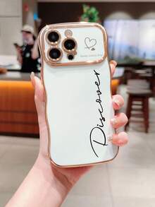 Personalized Initial Wave Pattern Electroplated Phone Case Compatible With 17 Pro Max, Camera Protection Cover, Shock-Proof, Scratch-Resistant, Fingerprint-Proof, Personalized Customized Phone Case, Anniversary Birthday Gift - White - View 3