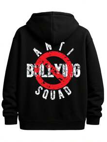Anti-Bullying Black Funny Hoodies Sweater Hoodie Men's Everyday Sweatshirt For The Office, Dates And Outings - 黑色 - 查看 1