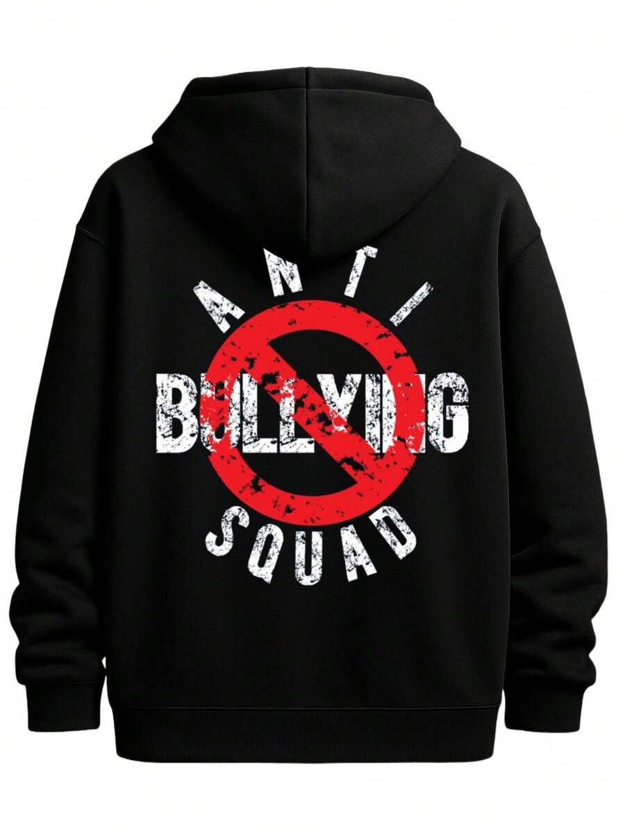 Anti-Bullying Black Funny Hoodies Sweater Hoodie Men's Everyday Sweatshirt For The Office, Dates And Outings - 黑色 - 查看 1