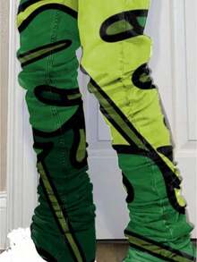 Men's Long Pants Street Style Cartoon Graffiti Print Men's Hip-Hop Style Straight Fit Casual Pants - Cỏ xanh - Xem 2