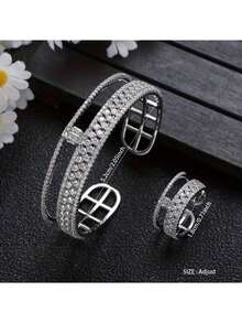 1 Set Double Circle Design Ring & Bracelet Set, Luxurious & Elegant, Suitable For Various Hand Sizes, Perfect For Dates And Parties - Multicolor - View 12