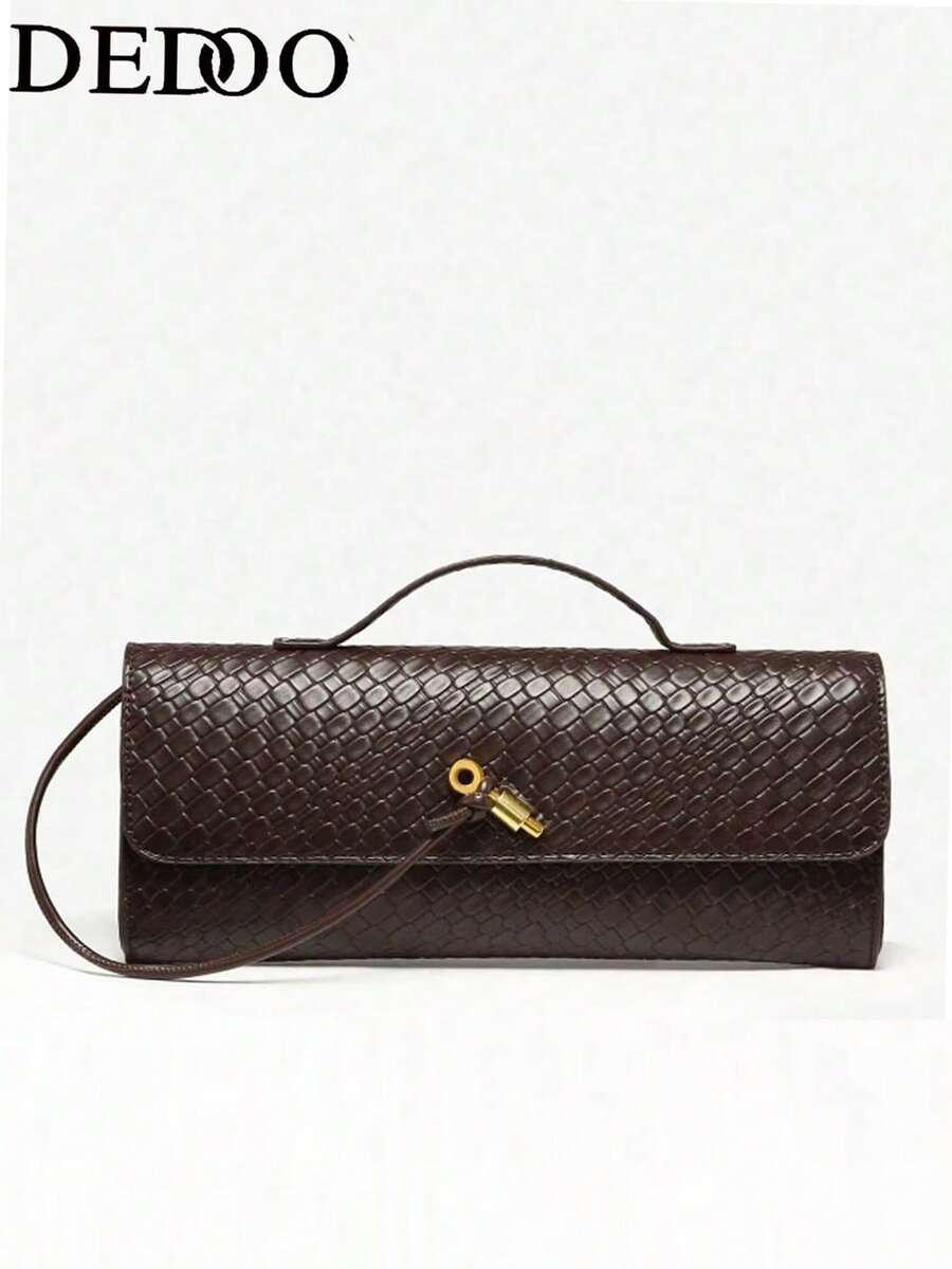 Dedoo 酒红色手提包，樱桃红信封包，酒红色信封包，高端新款手提包，欧美时尚鳄鱼皮翻盖手提包，风琴包，晚宴包，单肩包，斜挎包