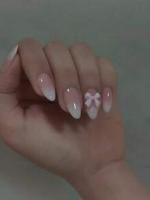 ARTAUG 24片中号杏仁形渐变美甲贴纸，甜美风格，亮面质感，适合女性和女孩日常佩戴，夏季美甲装饰 - 白色 - 查看 7