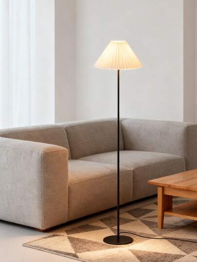 1pc Minimal Vloer Lamp USB Plug, Wit Pleated Lampshade Moderne Living Room, Bedroom, Desk, Bedside, Vintage, Warm Light, Sc inavian view 9
