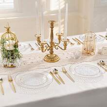 7/12/25/50个装透明塑料餐盘，厚实锤纹，金边装饰，包含10.25英寸餐盘和7.5英寸婚礼甜点盘。适用场合：日常用餐、婚礼、派对、生日派对、节日、迎婴派对、野餐、露营、周年纪念日。 - 透明金邊 - 查看 5