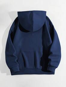 LOVE JOYY Women's Casual Loose Hoodie, Letter Print, Drop Shoulder Long Sleeve With Pocket, Fashion Versatile Pullover Sweatshirt, Suitable For Autumn/Winter Daily Wear, Party, Holiday Events, Blue - Blue - View 6