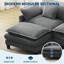 3-Seater Modular Sectional Sofa With 2 Ottomans, Corduroy Deep Seat Couch, Double Layer Cushion, Plush Backrest & Armrest Pillow, Cozy Cloud Couch For Living Room Apartment  146.5" L Modular Sectional Sofa With Ottoman, Corduroy Cloud Couch U-Shaped, Deep Seat Comfy Couch For Living Room, Movable Ottoman & Pillows  112 In U Modular Sectional Sofa, Corduroy Cloud Couch With Movable Ottoman & Throw Pillows, Modern L/U-Shaped Sofa, Comfy Deep Seat Couch For Living Rooms, Offices, Bedroom And Apartment - Xám - 112" - Hình chữ U 3 chỗ ngồi - Xem 5