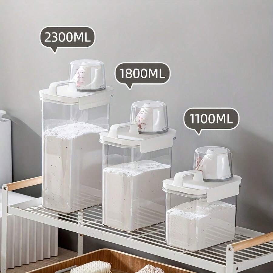 1pc Large Capacity Laundry Detergent Dispenser With Measuring Cup, Odorless Plastic Storage Container, Ideal For Soap, Liquids, And Powders, With 2300ML/1800ML/1100ML For Kitchen And Bathroom Organization
