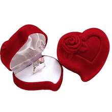 1pc Valentine's Day Red Heart Rose Flower Ring Box, Flocked Proposal Ring Box, Wedding Heart Couple Ring Box, Suitable For Holiday Anniversary Wedding Proposal Jewelry Box