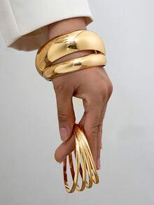 3pcs Vintage Exaggerated Luxurious Geometric Design Wide Metal Bangle Bracelets, Suitable For Women's Daily, Party, Vacation Wear, Gift - Gold 3 - View 5
