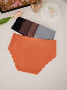 5 piezas de bragas de mujer de tiro bajo con dobladillo ondulado - Tela suave y elástica, colores sólidos ropa interior cómoda para uso diario, pantis triangulares para uso casual - Multicolor - Ver 2