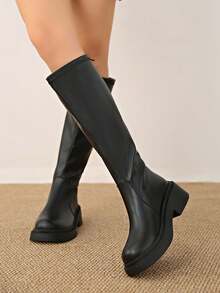 2025 Spring/Autumn New Tall Shaft Riding Boots For Women, Over-The-Knee, Inner Heightening, Slim Fit Tall Boots - Black - View 5