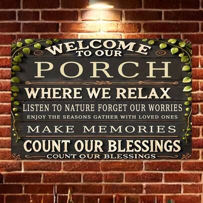 2D Flat - Country Iron Cement Waterproof 1 Piece 2D Flat 'Welcome To Our Porch' Sign Wall-Mounted, Waterproof And Dustproof 8x 12inch , No Electricity Required, Perfect For Home, Bar, Cafe Outdoor Decoration